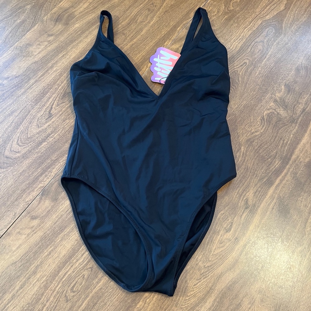 Yitty Shaping Swim One Piece Black Deep V-Neck Bodysuit Large